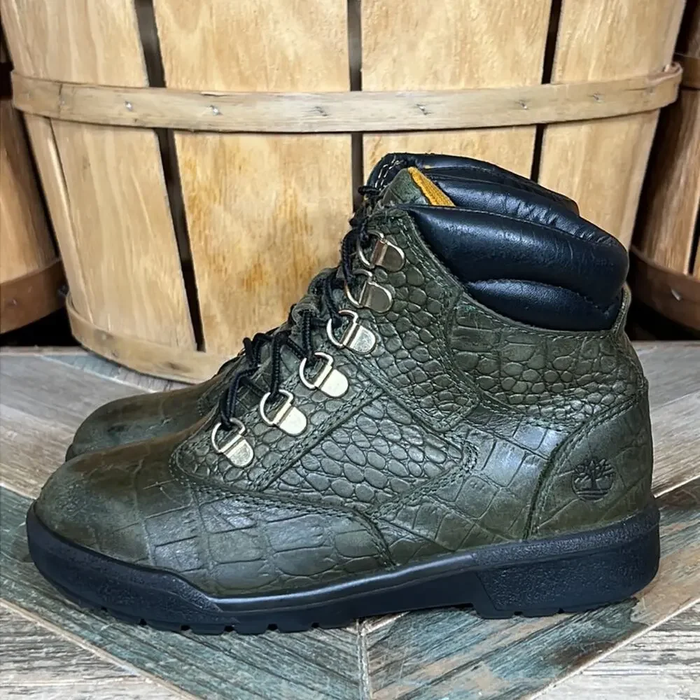 Timberland Crocodylian 6” Green Croc Leather Limited Release Field Boots Youth 2